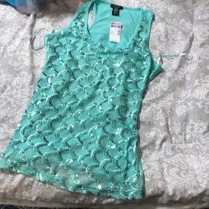aqua colored sequin tank top
